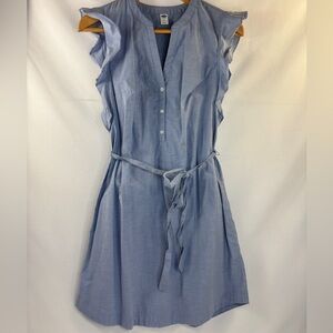 Old Navy Blue Sleeveless Ruffle Trim Belt Shirt Dress Small